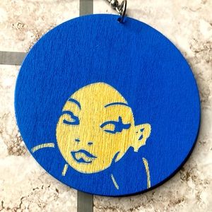 Blue painted wood earrings women